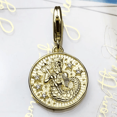 Silver & Zirconia AQUARIUS Zodiac Charm in Gold